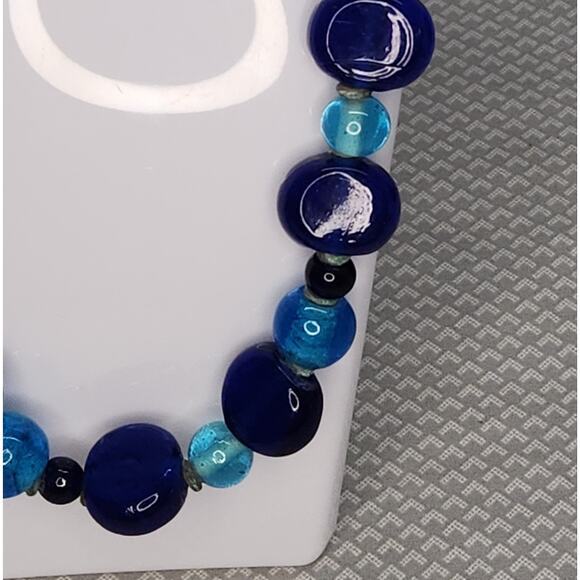 Chunky Blue Glass Beaded Necklace Retro Statement Jewelry - Picture 4 of 8